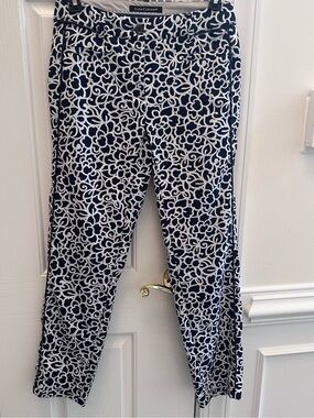 Luisa Cerano Ankle Pants Navy White Floral Leaf Coastal Vacation Tropical